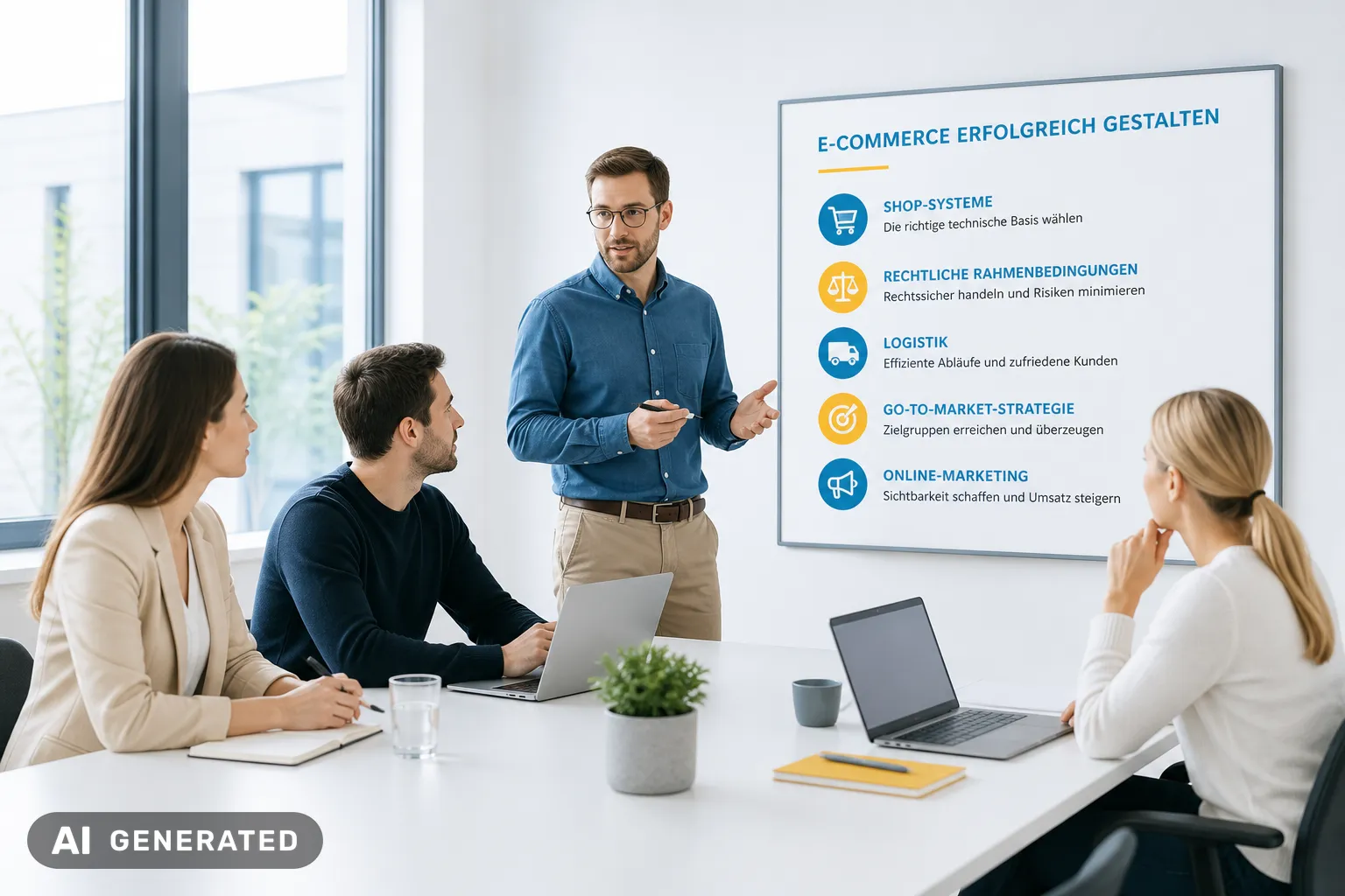 Menschen diskutieren E-Commerce-Strategien im Büro