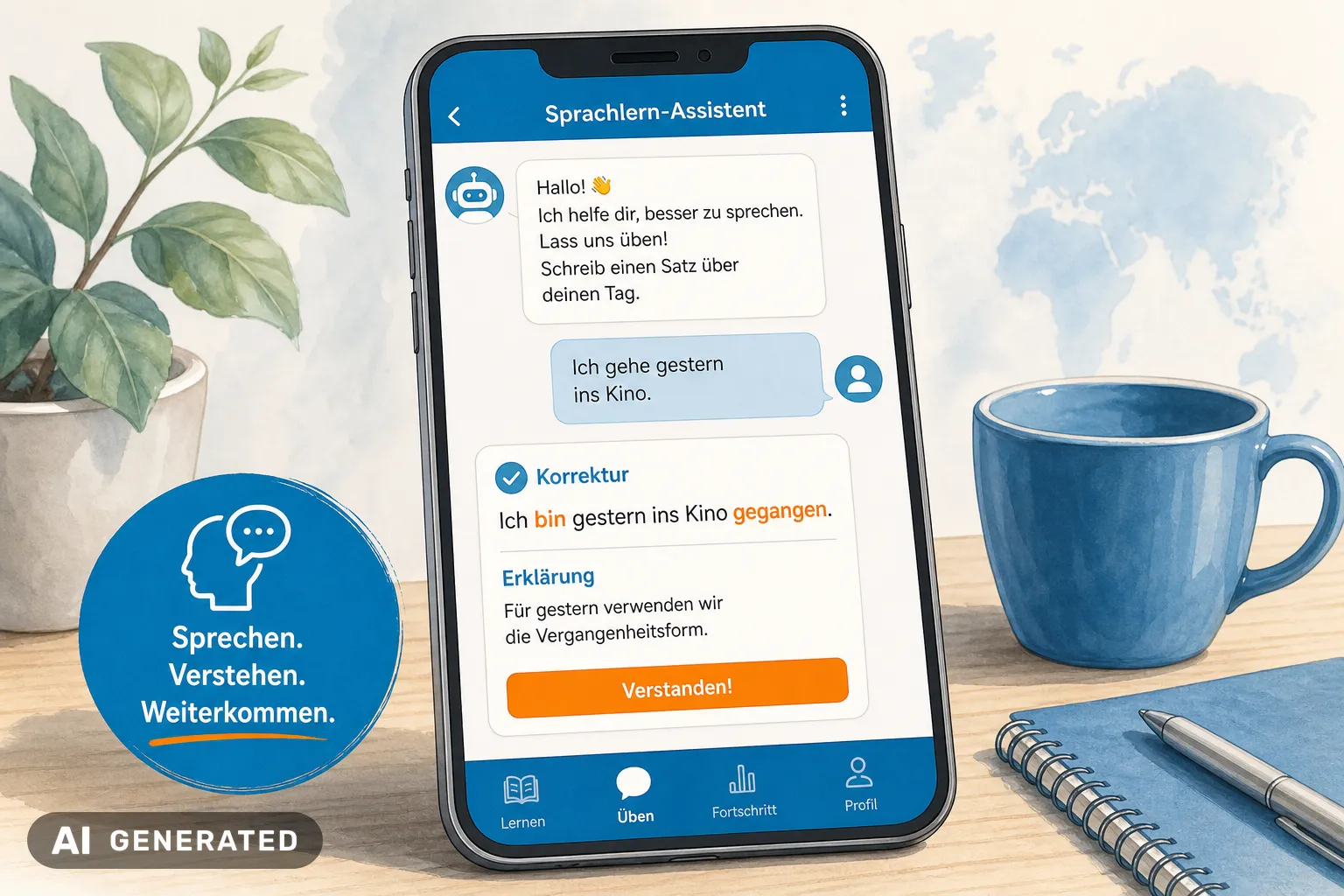 KI-Sprachlern-App mit verschiedenen Sprachen